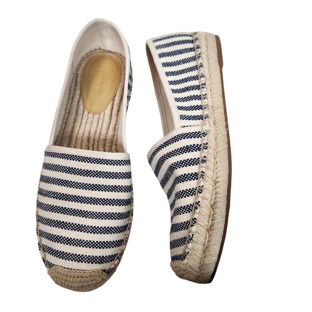 J.CREW Shoes Womens 10.5 Blue‎ White Stripe Espadrille Canvas Slip On Flats 2025